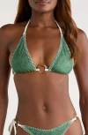 Kulani Kinis Blanket Stitch Ring Halter Bikini Top In Green