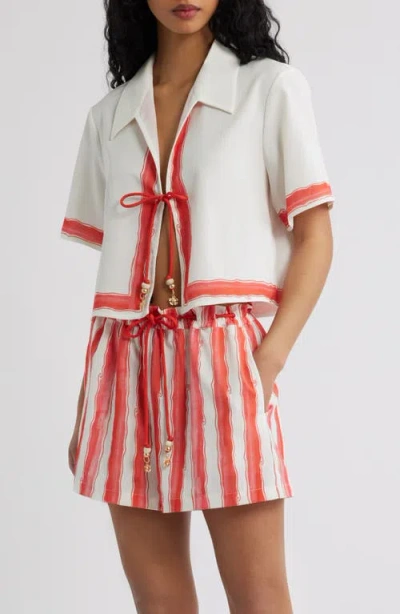 Kulani Kinis Cherry Glaze Short Sleeve Tie Front Shirt In Multi
