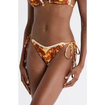 Kulani Kinis Crochet Dipped Side Tie Bikini Bottoms In Brown