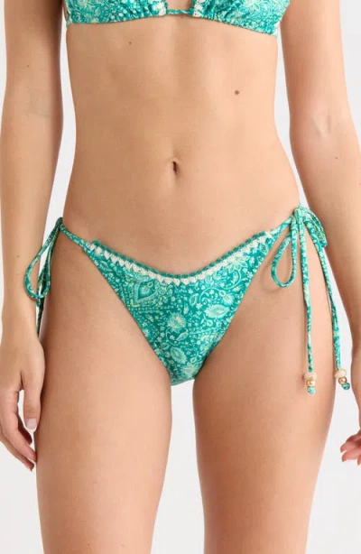Kulani Kinis Crochet Dipped Side Tie Bikini Bottoms In Green