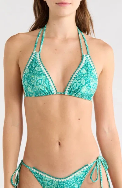 Kulani Kinis Crochet Trim Halter Bikini Top In Green