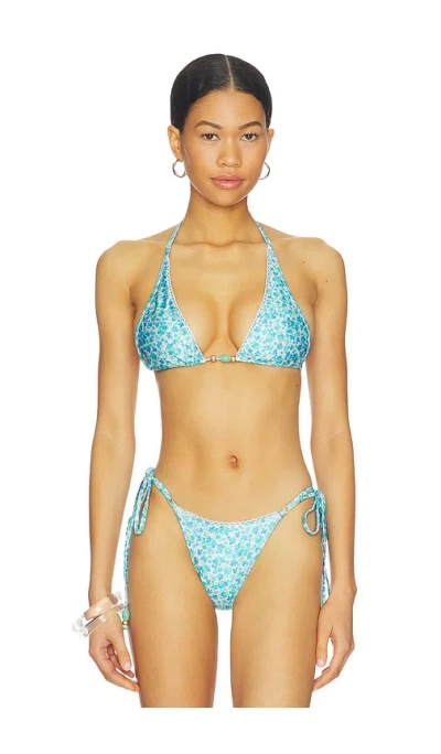 Kulani Kinis Decorative Bind Halter Bikini Top In Ocean Aura