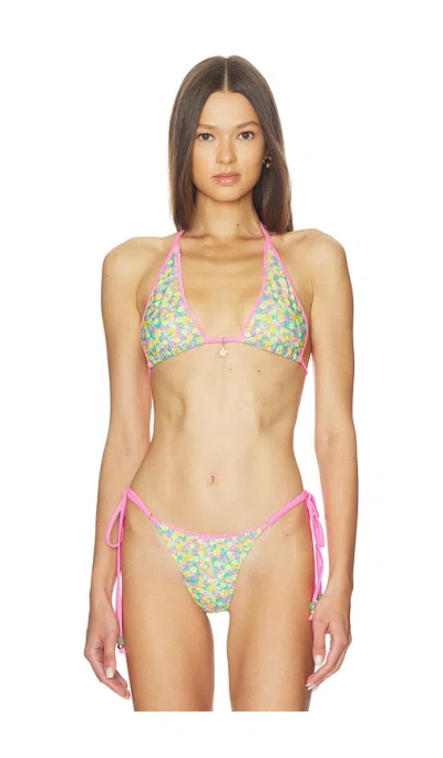 Kulani Kinis Decorative Bind Tie Halter Bikini Top In Green