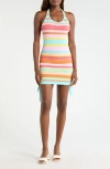 Kulani Kinis Drawstring Open Knit Halter Minidress In Multi