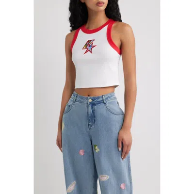 Kulani Kinis Embroidered Contrast Binding Crop Tank In Brown