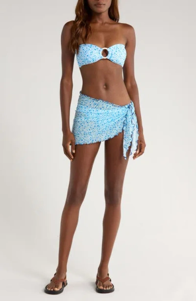 Kulani Kinis Floral Lettuce Edge Sheer Stretch Mesh Cover-up Sarong In Blue