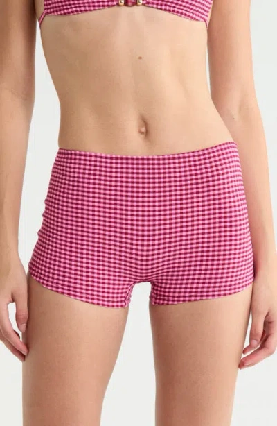 Kulani Kinis Full Coverage Gingham Swim Boyshorts In Pink