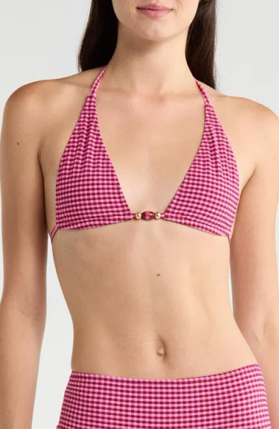 Kulani Kinis Gingham Tie Halter Bikini Top In Multi