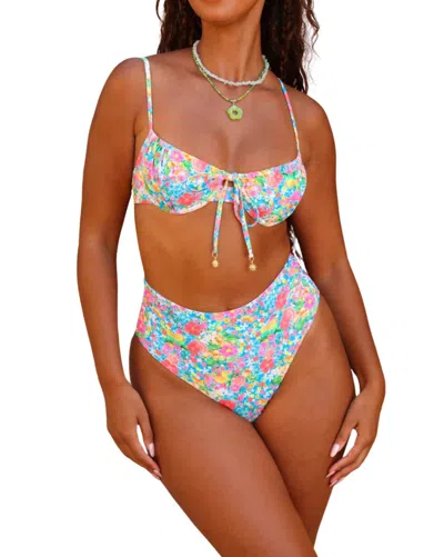 Kulani Kinis High Hip Cheeky Bikini Bottom In Mermaid Garden In Blue