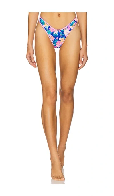Kulani Kinis High Leg Thong Bikini Bottom In Blue
