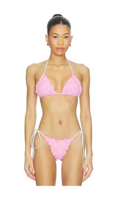 Kulani Kinis Lettuce Edge Bralette Bikini Top In Pink