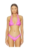 Kulani Kinis Lettuce Edge Halter Bikini Top In Pink