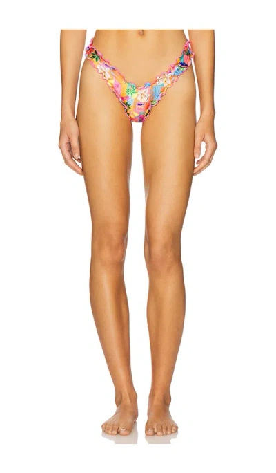 Kulani Kinis Lettuce Edge Thong Bikini Bottom In Brown