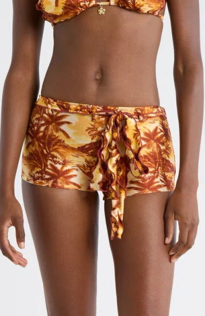 Kulani Kinis Lettuce Edge Tie Belt Swim Shorts In Brown