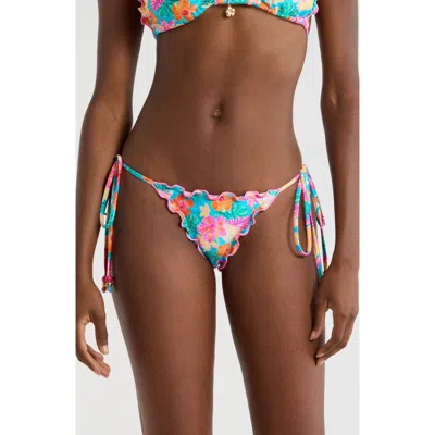 Kulani Kinis Lettuce Edge Tie Side Bikini Bottoms In Multi