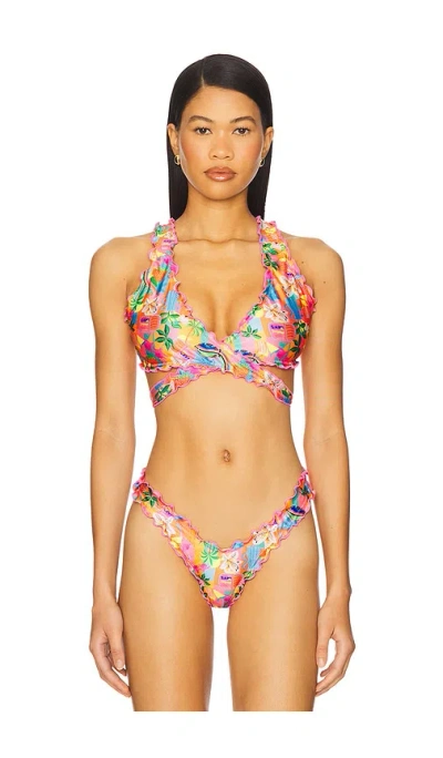 Kulani Kinis Lettuce Edge Wrap Bikini Top In Havana Haven
