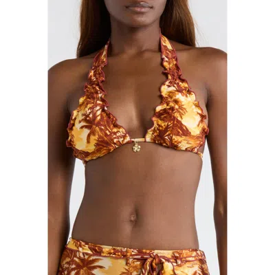 Kulani Kinis Lettuce Trim Bikini Top In Brown