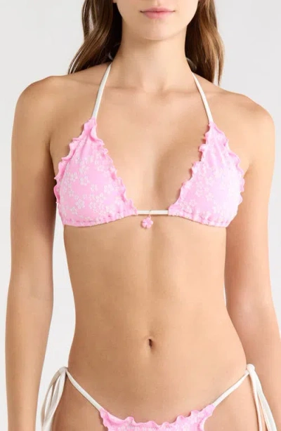 Kulani Kinis Lettuce Trim Bikini Top In Pink