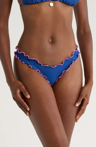 Kulani Kinis Lettuce Trim Thong Bikini Bottoms In Blue