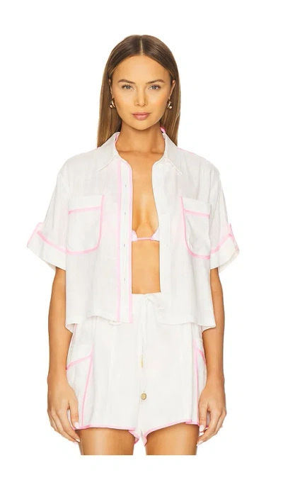 Kulani Kinis Linen Cropped Shirt In White