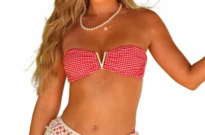 Kulani Kinis Mega V Band Strapless Tie Bikini Top In Strawberry Siesta In Red