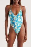 Kulani Kinis Plunge Cross Back One-piece Swimsuit In Blue