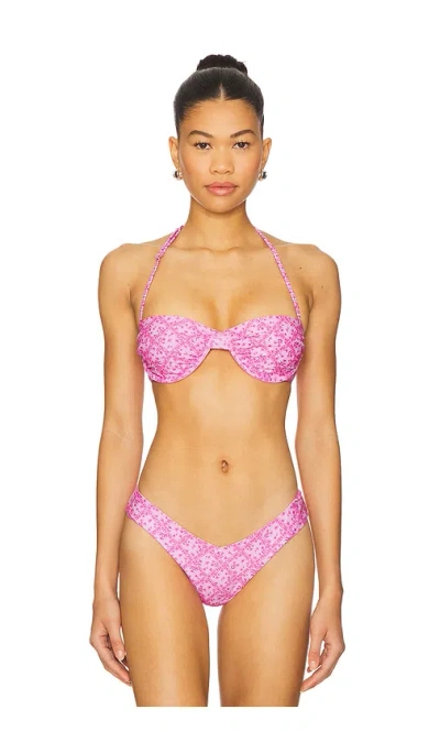 Kulani Kinis Retro Balconette Bra Bikini Top In Pink