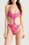 Kulani Kinis Anini Hot Pink Floral Cutout O-ring One-piece Swimsuit In Viva Vacation