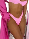 Kulani Kinis Ribbed Y Cheeky Bikini Bottom In Taffy Pink In Multi