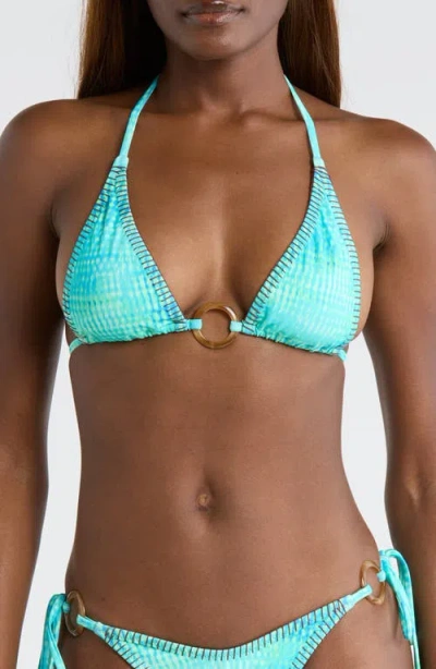 Kulani Kinis Ring Lace Stitch Halter Bikini Top In Blue