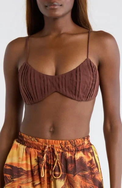 Kulani Kinis Ruched Bralette Undewire Bikini Top In Brown