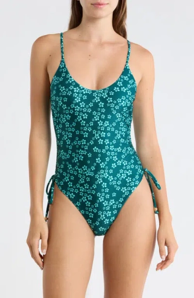 Kulani Kinis Ruched Cinched Tie One-piece Swimsuit In Green