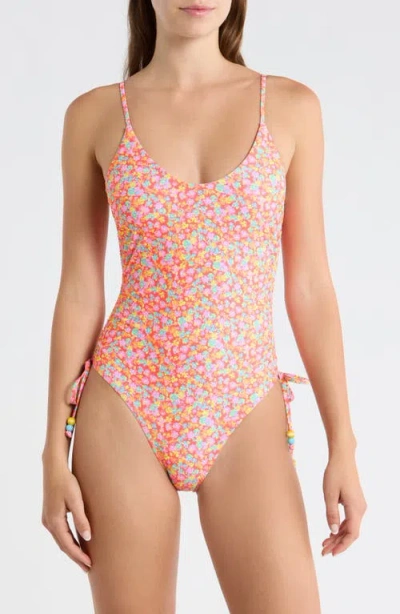 Kulani Kinis Ruched Cinched Tie One-piece Swimsuit In Multi