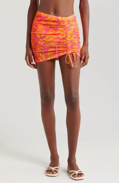 Kulani Kinis Ruched Mesh Cover-up Miniskirt In Pitaya Maya