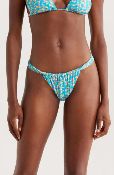 Kulani Kinis Ruched Thong Bikini Bottoms In Blue