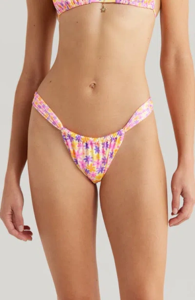 Kulani Kinis Ruched Thong Bikini Bottoms In Daisy Dreamer