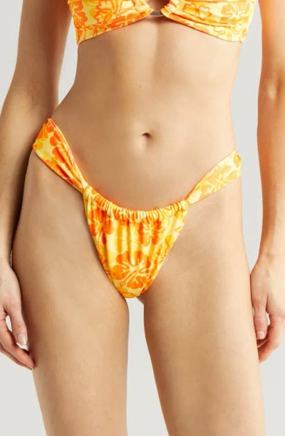 Kulani Kinis Ruched Thong Bikini Bottoms In Tangerine Dreams
