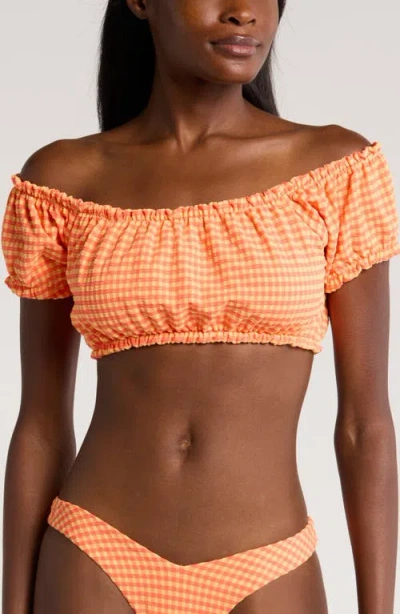 Kulani Kinis Ruffle Off The Shoulder Bandeau Bikini Top In Honeysuckle