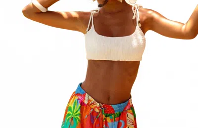 Kulani Kinis Simple Shirred Tie Crop Top In Natural White