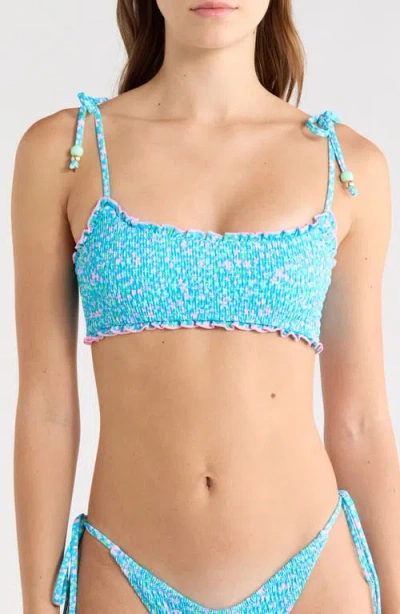 Kulani Kinis Smocked Crop Bikini Top In Blue