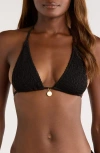 Kulani Kinis Smocked Triangle Bikini Top In Black