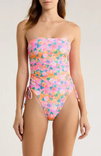 Kulani Kinis Strapless Cinched Tie One-piece Swimsuit In Pink