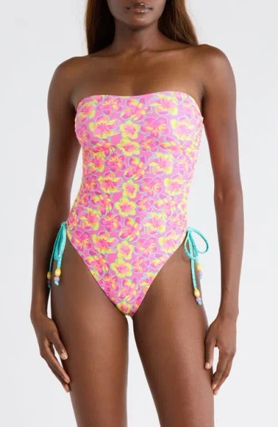 Kulani Kinis Strapless Cinched Tie One-piece Swimsuit In Pink