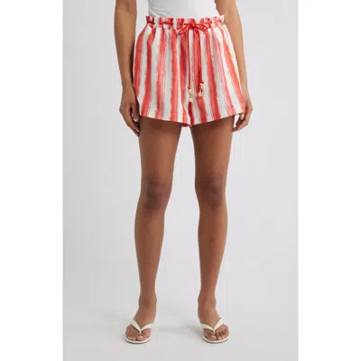 Kulani Kinis Striped Paperbag Shorts In Red