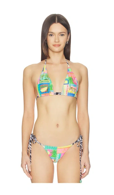 Kulani Kinis Twin Ruched Halter Bikini Top In Multi