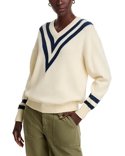 Kule Anchor V Neck Sweater In Cream/navy