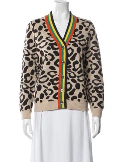 Pre-owned Kule Animal Print Open Front Sweater In Blue