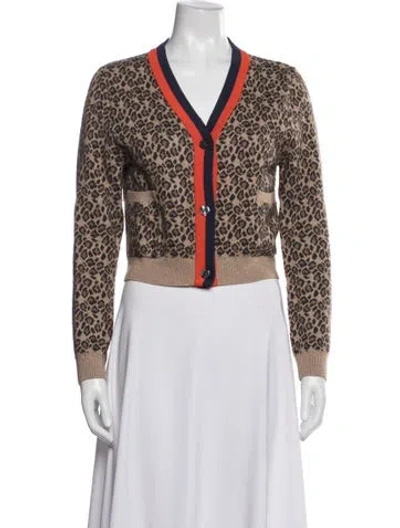 Pre-owned Kule Animal Print Plunge Neckline Sweater In Brown