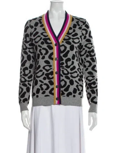 Pre-owned Kule Animal Print V-neck Sweater In Black