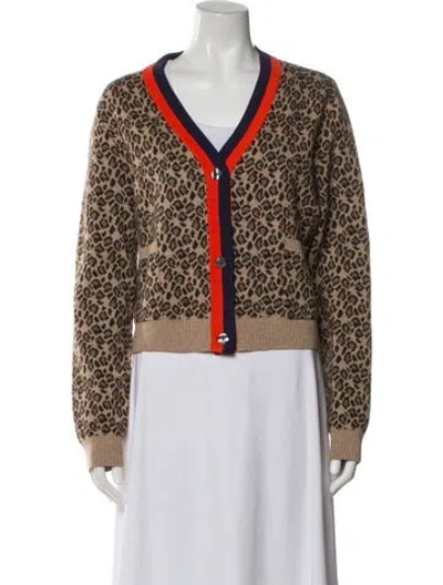 Pre-owned Kule Animal Print V-neck Sweater In Brown